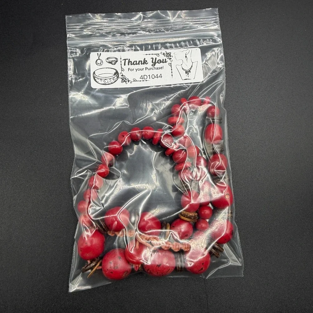 Red Graduated Bead Necklace Coconut Shell Spacers Boho Tribal Statement Jewelry